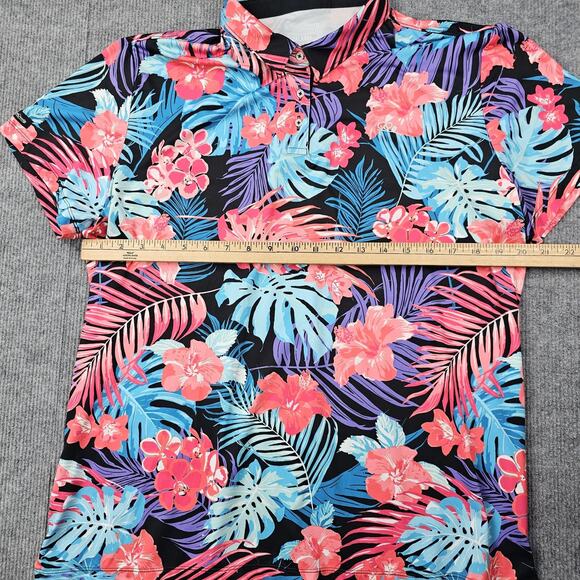 Good Good Golf Polo Shirt Mens 2XL Black Tropical Floral Performance Stretch - Picture 5 of 6